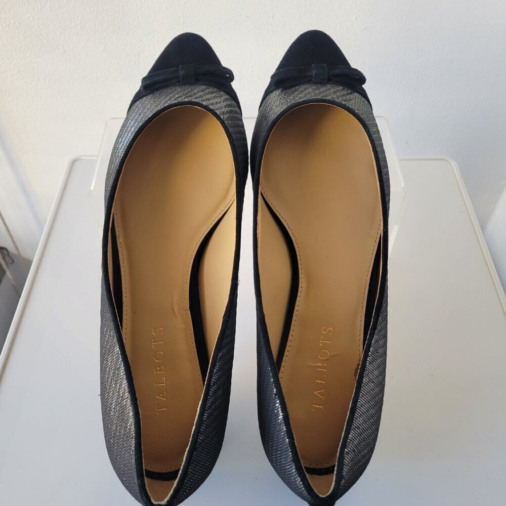 Talbots Edison Bow-Detail Black & Silver Flats - Lurex®  (Size 9.5) - Picture 7 of 14